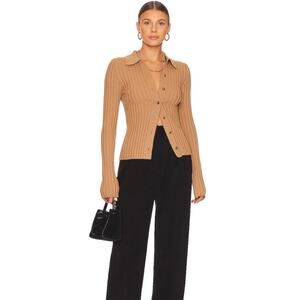 Anine Bing Joslyn Ribbed Knit Cropped Cardigan Sweater Button Front Brown Sz XS